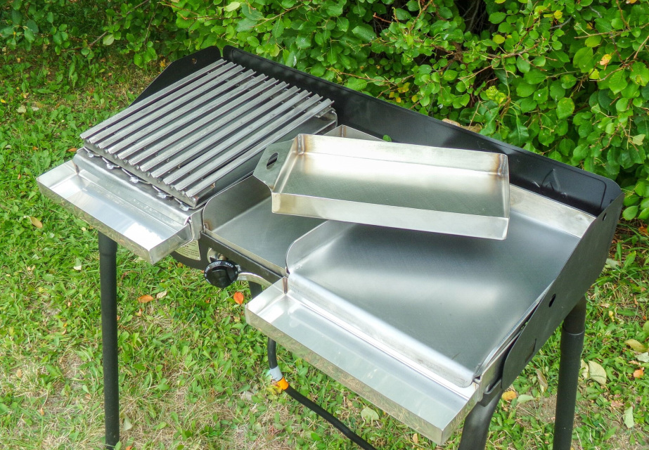 Camp Stove Add On Char Broiler and Griddle with removable